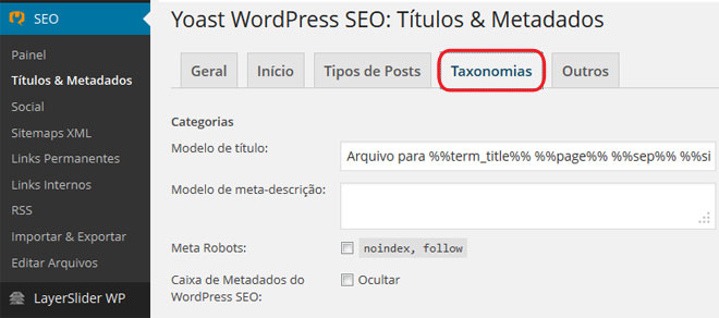 WordPress SEO: Títulos & Metadados Taxonomias