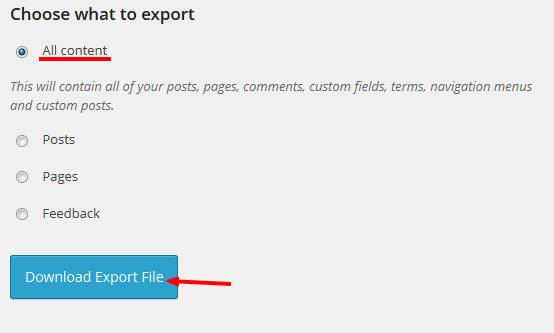 wordpress.com-export-options