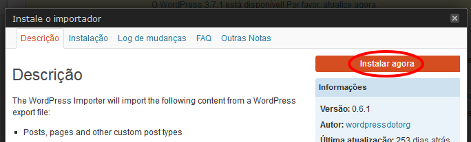 Instalando o Importador WordPress