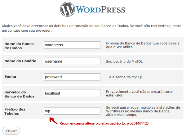 Configurando o banco de dados do WordPress