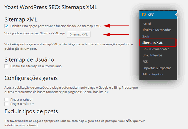 Habilitar Sitemaps XML no Plugin WordPress SEO