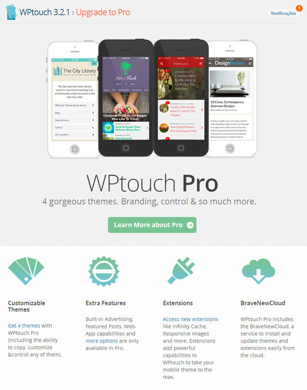 WPtouch > Upgrade PRO