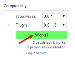 Votos de Compatibilidade na barra lateral da Página do Plugin